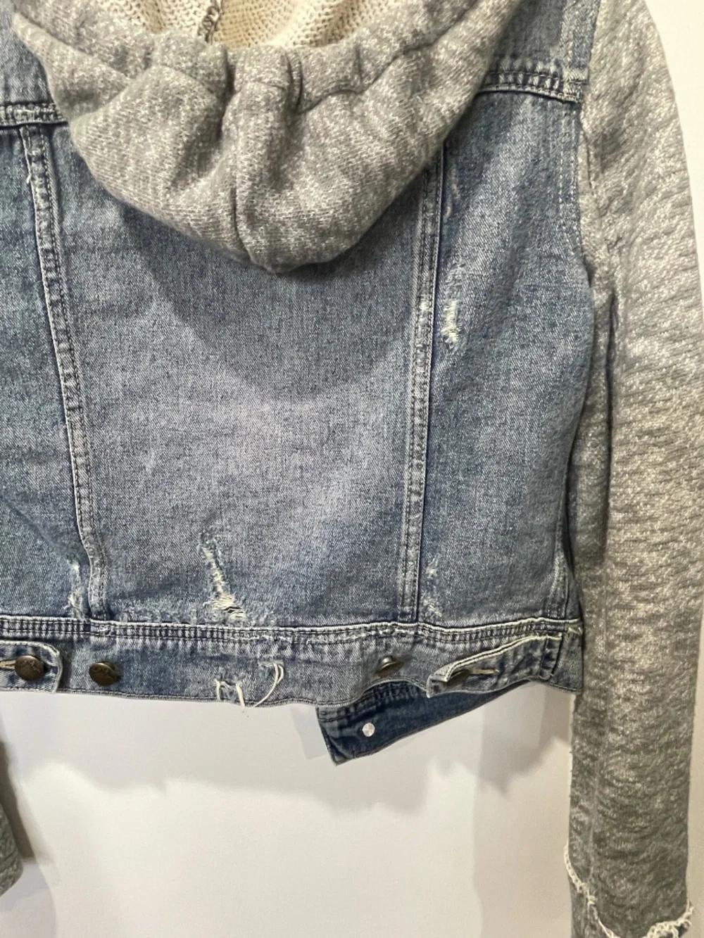 Free People Hooded Denim Knit Sleeve Jacket – Size XS - Picture 5 of 6